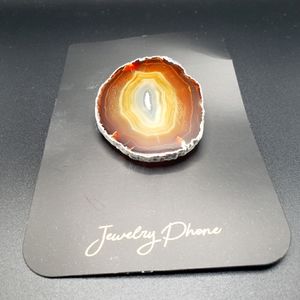 FREEFORM SILVER PLATED BROWN/TAN AGATE PHONE ACCESSORIE